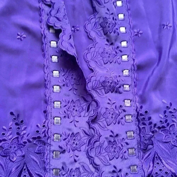 J.J. Greenwood | Vintage purple eyelet lace trim short sleeve  button up - Picture 4 of 12